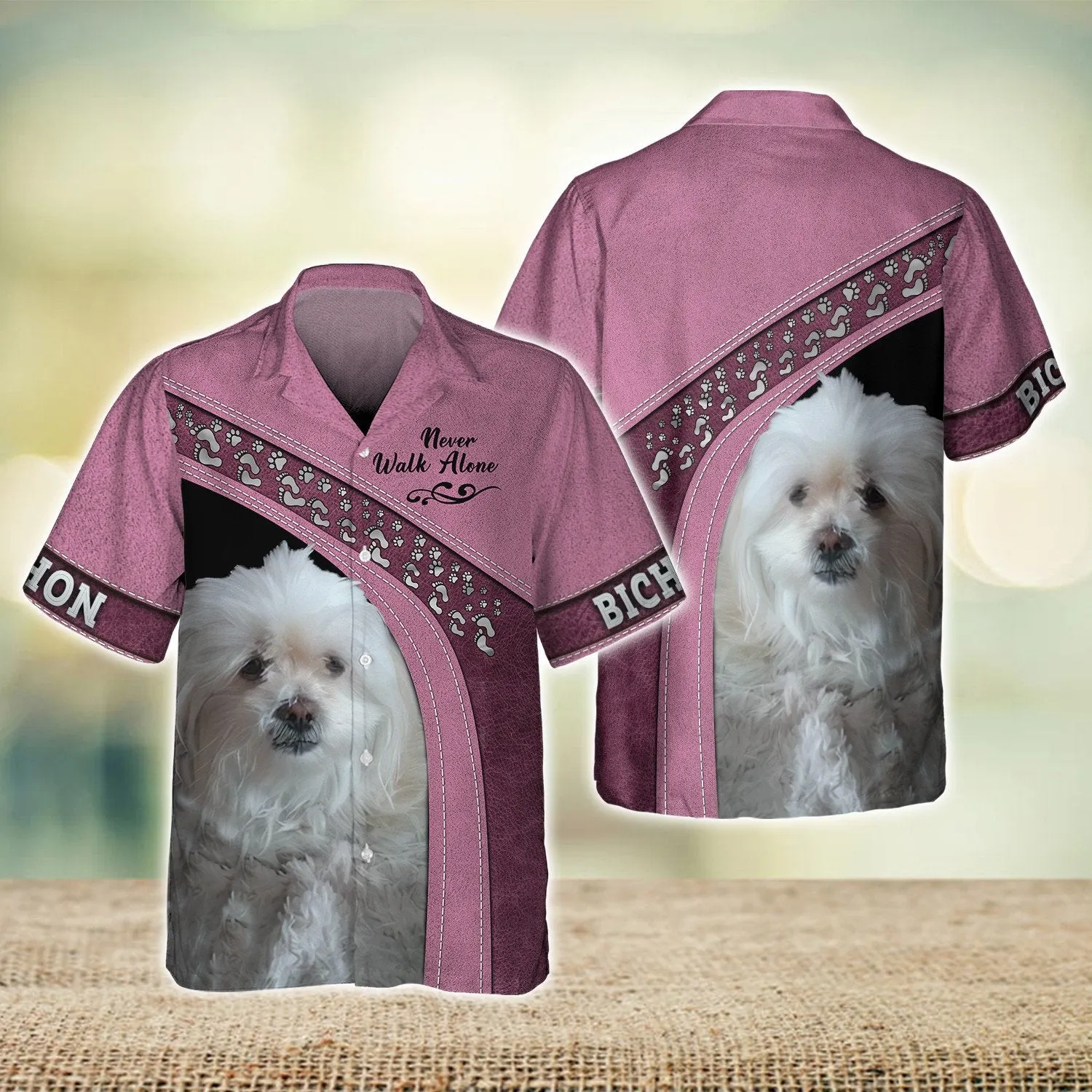 BICHON Love Never Walk Alone Pink 3D Full Print Shirts, Shirt For Dog Lovers, Dog Memorial Gifts for loss of Dog