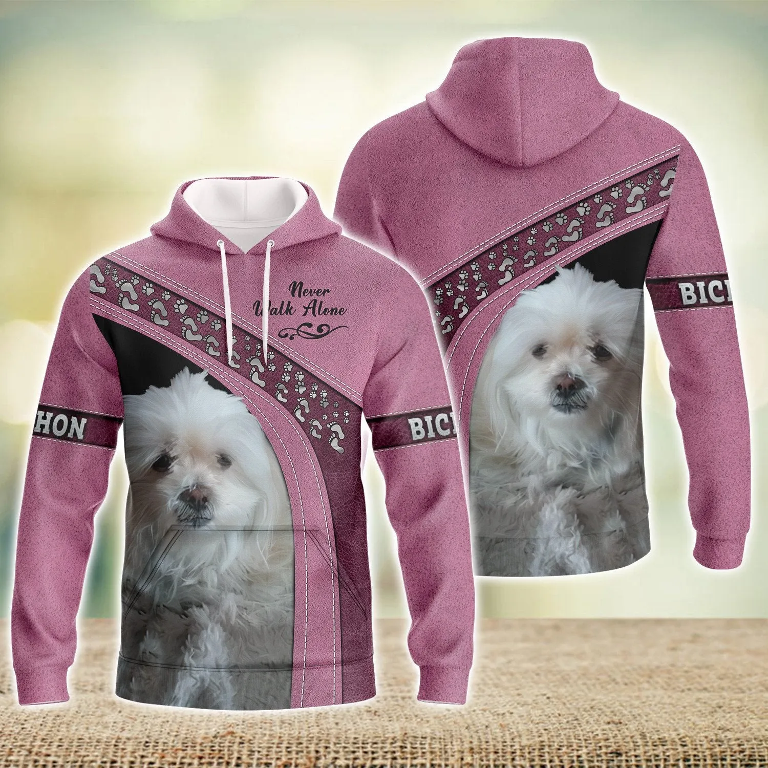 BICHON Love Never Walk Alone Pink 3D Full Print Shirts, Shirt For Dog Lovers, Dog Memorial Gifts for loss of Dog