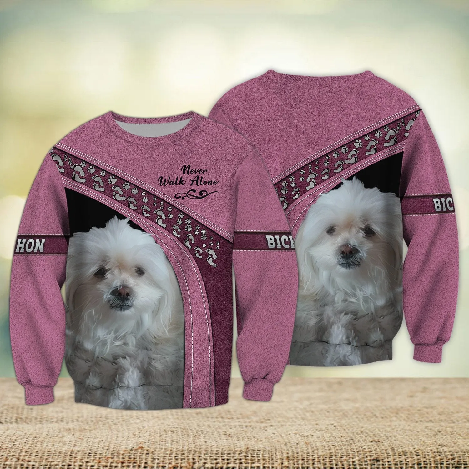 BICHON Love Never Walk Alone Pink 3D Full Print Shirts, Shirt For Dog Lovers, Dog Memorial Gifts for loss of Dog