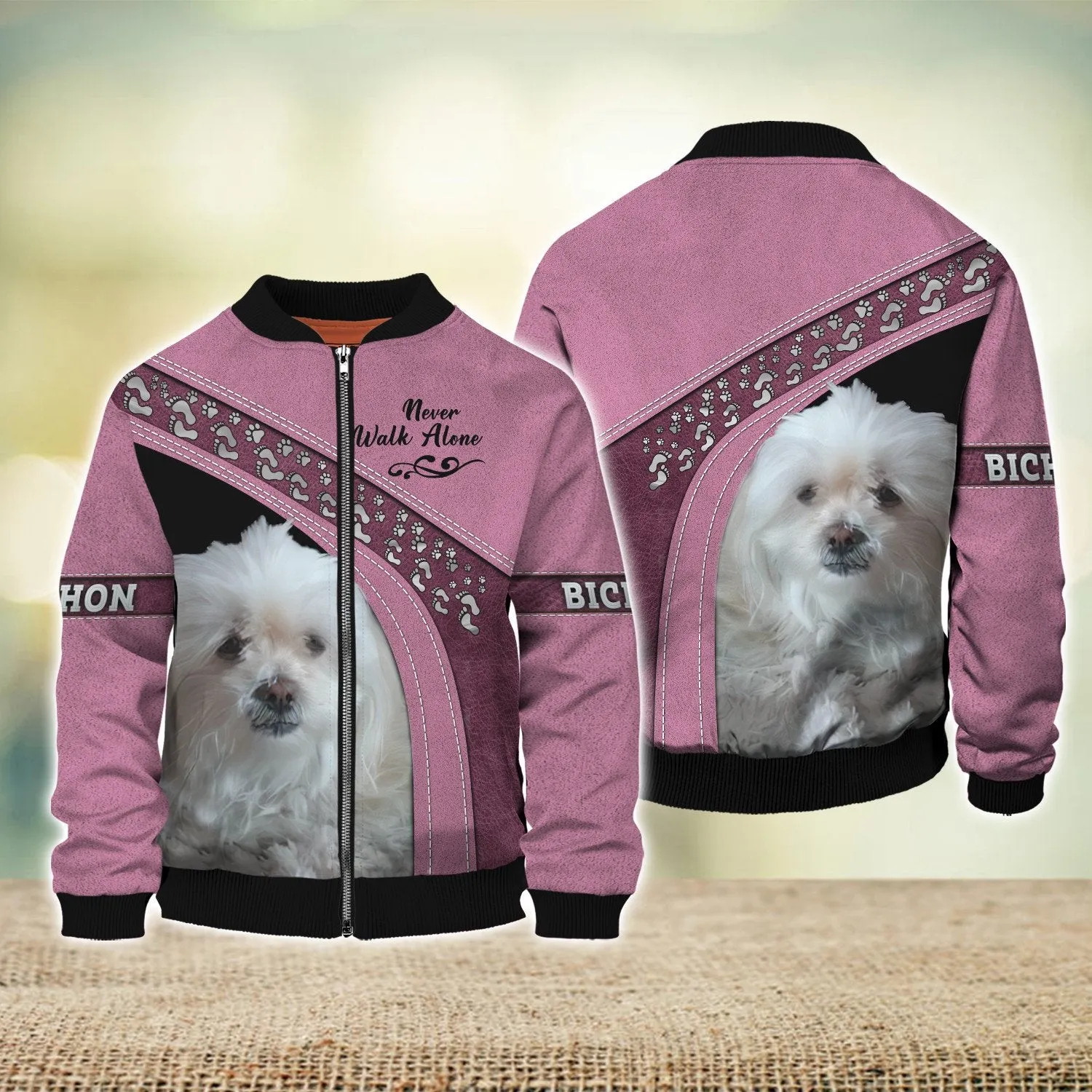 BICHON Love Never Walk Alone Pink 3D Full Print Shirts, Shirt For Dog Lovers, Dog Memorial Gifts for loss of Dog