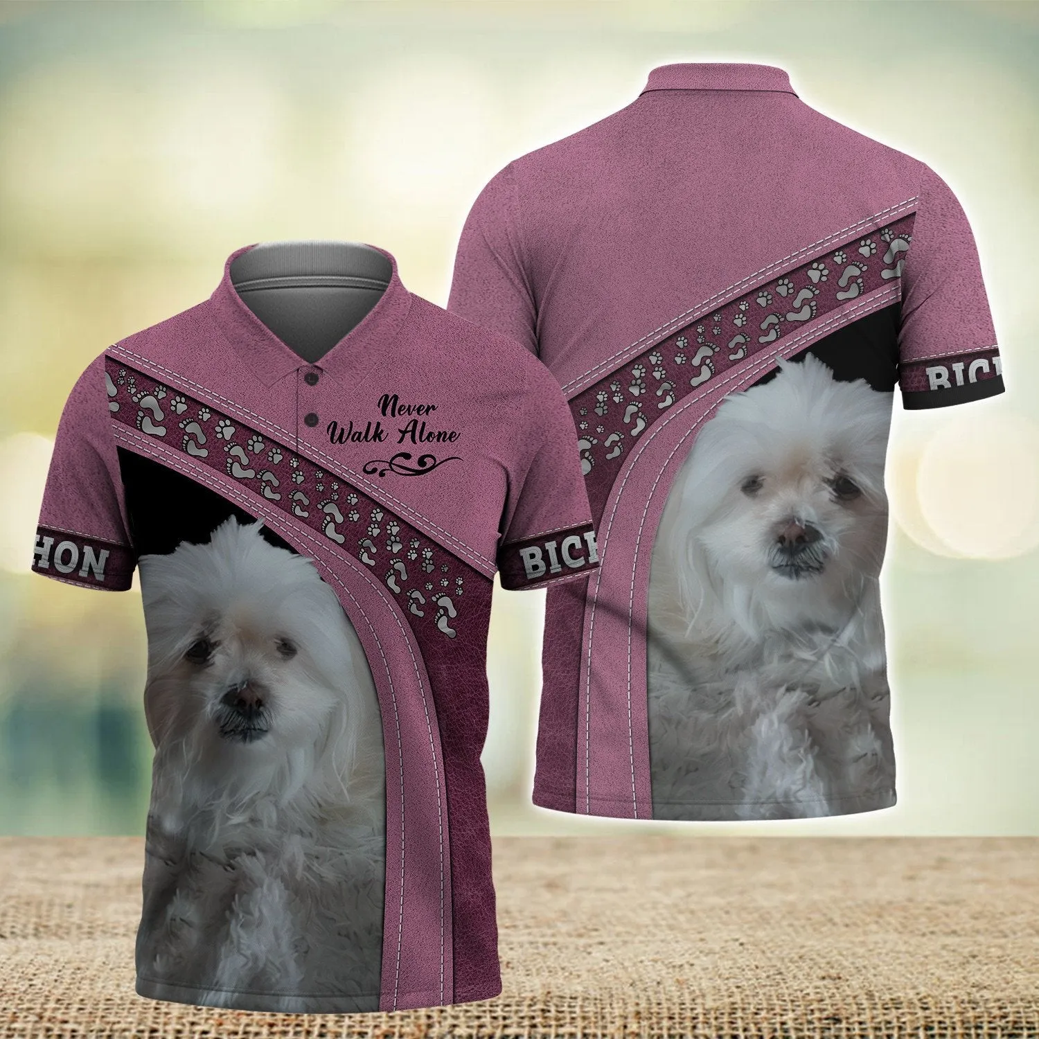 BICHON Love Never Walk Alone Pink 3D Full Print Shirts, Shirt For Dog Lovers, Dog Memorial Gifts for loss of Dog