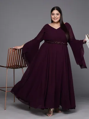 Burgundy Solid Georgette Ethnic Maxi Gown