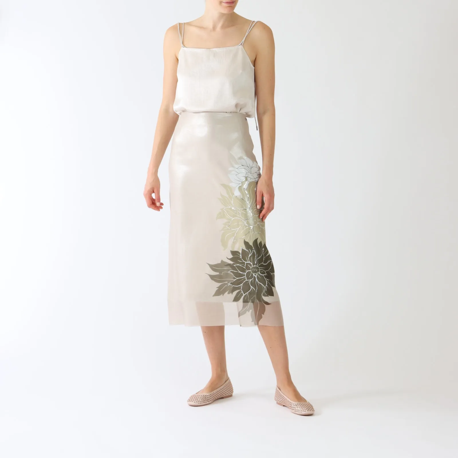 Deep Pearl Sequin Noble Print Midi Skirt