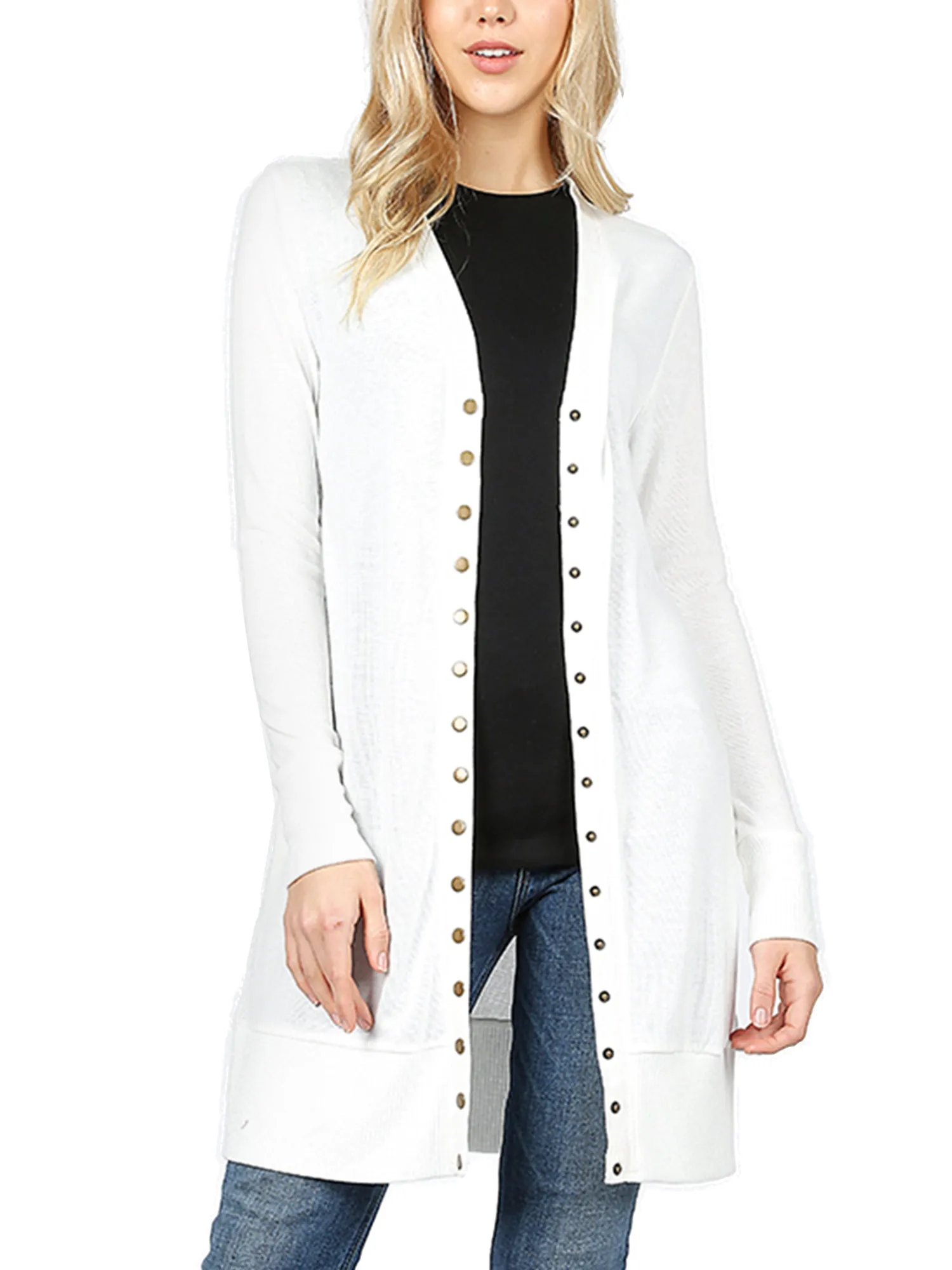 KOGMO Women's Long Knit Cardigan Sweater with Snap Buttons