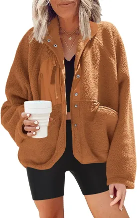 Nirovien Womens Fuzzy Fleece Jacket Button Down Sherpa Coats Casual Winter Warm Outwear with Pockets