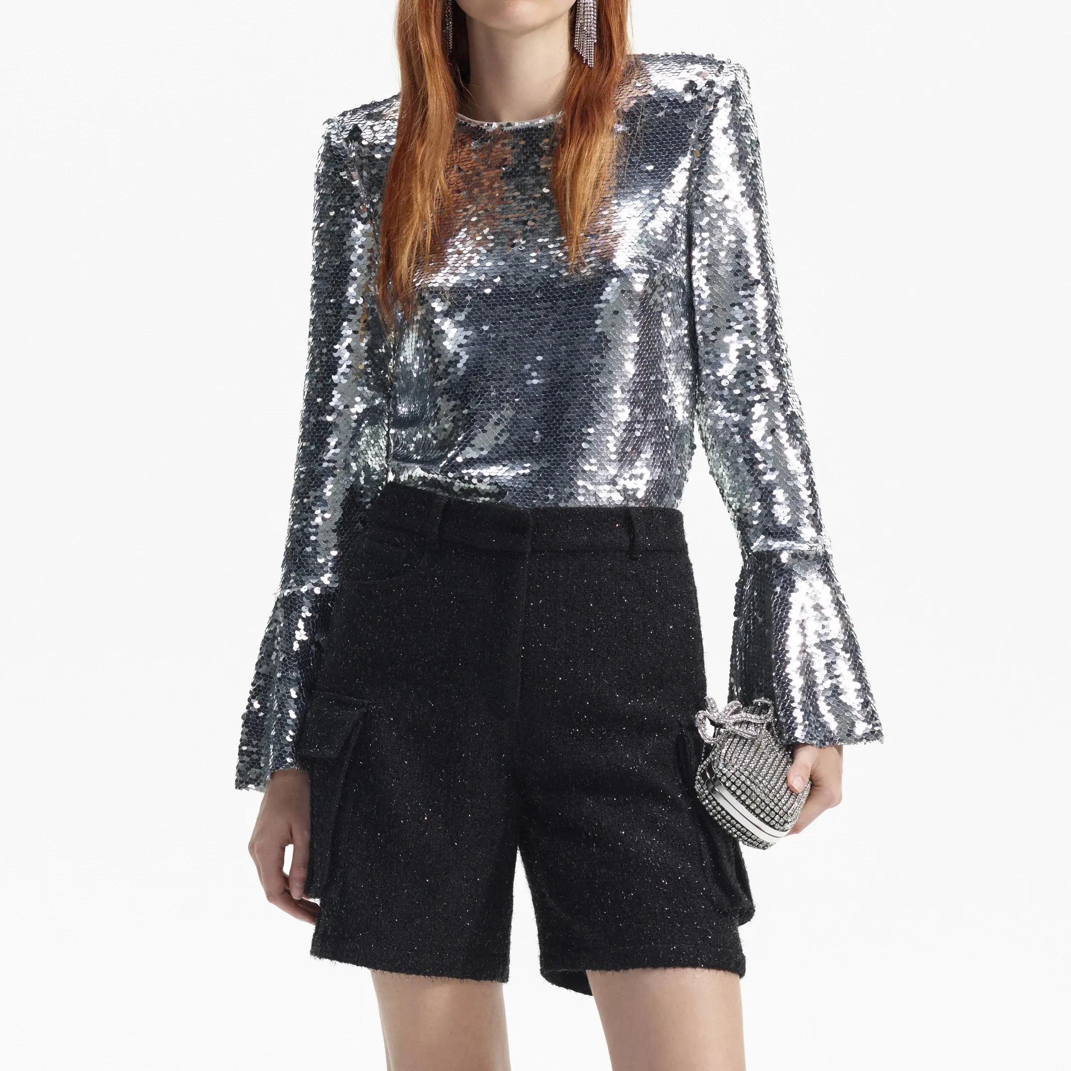 Sequin Flared Sleeve Top