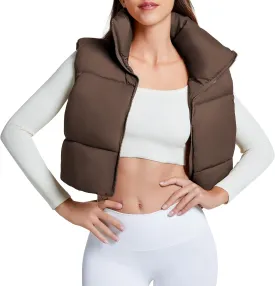 Zando Cropped Puffer Vest Women Sleeveless Outerwear Winter Vest Tops Jackets Lightweight Vests for Women 2025 Trendy Zip